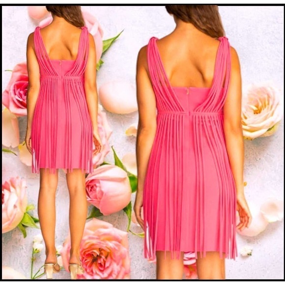 Trina Turk Venetia Dress Fringe Overlay Watermelon Pink Size 2 - Picture 8 of 8